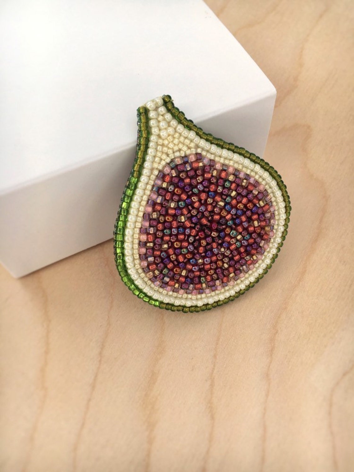 Fig embroidered brooch Beaded brooch Fruit jewelry Etsy