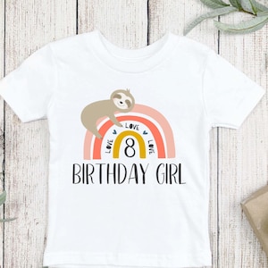 Boho Rainbow Sloth Birthday Girl Baby Onesie® or Kids T-shirt (Item #2112C)