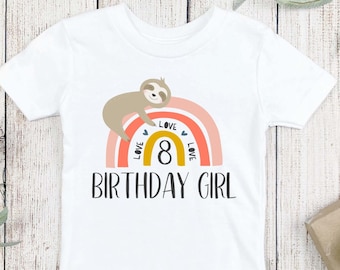 Boho Rainbow Sloth Birthday Girl Baby Onesie® or Kids T-shirt (Item #2112C)