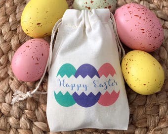 Set of 10 Easter Bags - Cotton Muslin Favor and Candy Bags (Item 1248A)