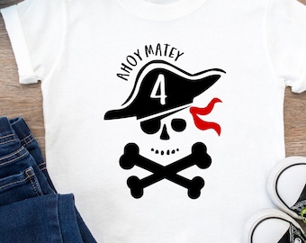 Pirate Theme Birthday Baby Onesie® or Kids T-shirt (Item #1593C)