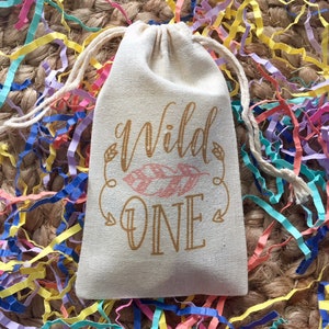 Set of 10 Personalized Favor Bags for First Birthday - "Wild One" (Item 1600A)