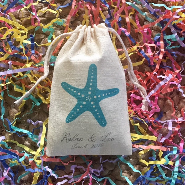 Set of 10 Personalized Starfish Wedding Favor Bags (Item 1714A)