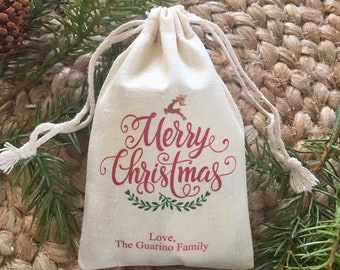 Set of 10 Personalized Christmas Favor Bags / Holiday Gift Bags (Item 1702A)