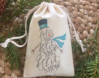 Set of 10 Personalized Winter Holiday Party Favor Bags / Gift Bags / Let is Snow (Item 1697A)