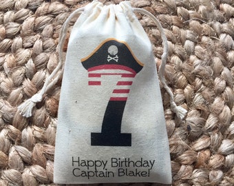 Set of 10 Pirate Party Favors - Custom Muslin Cotton Bags (Item 1579A)