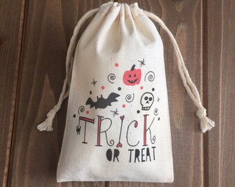 candy pouch favor bag gift bag 10 3x5 party bag 4x6 or 5x7 Halloween Skeleton Black Crow muslin cotton drawstring bags pouches