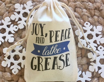 Set of 10 Personalized Hanukkah Favor Bags / Holiday Gift Bags / Joy, Peace and Latke Grease (Item 1741A)