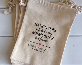 Set of 10 Bachelorette or Birthday Party Survival Kit Favor Bags - Hangovers Only Last a Day, Memories Last Forever (Item 1687A)