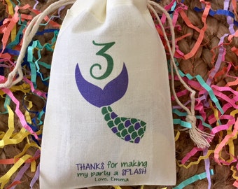 Set of 10 Personalized Mermaid Birthday Party Favor Bags (Item 1467A)