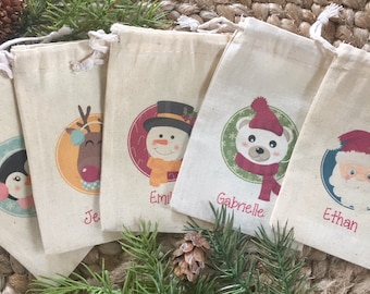 Set of 10 Kids Personalized Christmas Party Favor Bags (Item 1722A)