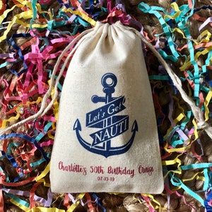 Set of 10 Let's Get Nauti / Nautical Bachelorette Survival Kit Bags -Party Hangover Kit - Cruise Hangover Bag (Item 1862A)