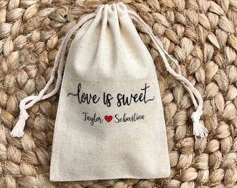 Set of 10 Love is Sweet Personalized Wedding Favors or Bridal Shower Favor Bags (Item 1270A)