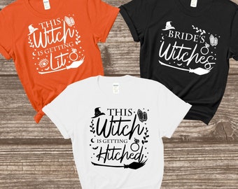 Halloween Bachelorette Party Shirts | This Witch is Getting Hitched, Lit, Bride's Witches Matching T-shirts (Item #2461C)