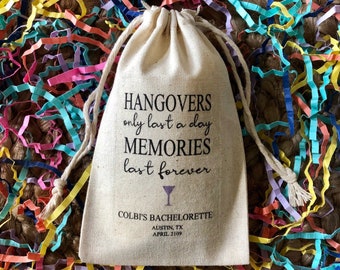 Set of 10 Bachelorette or Birthday Party Survival Kit Bags - Hangovers Only Last a Day, Memories Last Forever Martini Glass (Item 1844A)