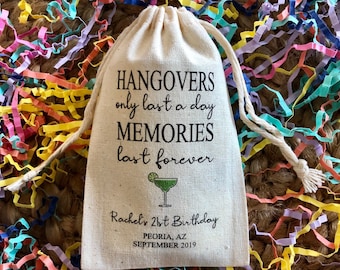 Set of 10 Bachelorette or Birthday Party Survival Kit Bags - Hangovers Only Last a Day, Memories Last Forever Margarita Glass (Item 2002A)