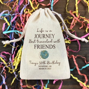 Set of 10 Travel Theme Favor Bags / Girls Trip Survival Kit Bags / Life Is A Journey Best Traveled With Friends (Item 2570A)