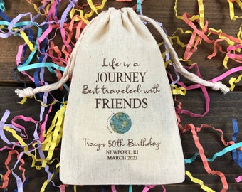 Set of 10 Travel Theme Favor Bags / Girls Trip Survival Kit Bags / Life Is A Journey Best Traveled With Friends (Item 2570A)