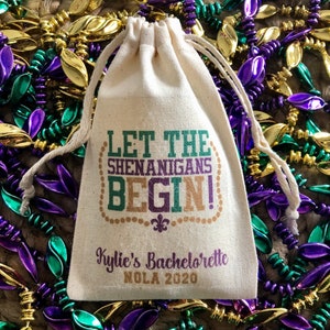 Set of 10 NOLA Bachelorette / Mardi Gras Party Bags / NOLA Girls Trip / Let the Shenanigans Begin (Item 2060A)