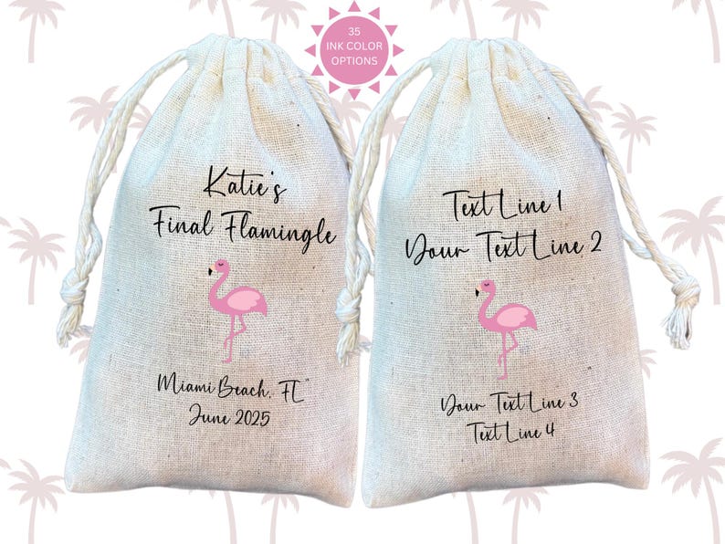 Pochettes pour EVJF Flamant rose : pochette cadeau finale en coton flamant rose image 2