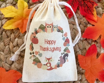 Set of 10 Thanksgiving Favor Bags / Autumn Forest Animals Treat Bags / Fall Wedding Favors (Item 1669A)