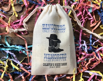 Set of 10 Western Theme Bachelorette or Birthday Party Survival Kit Bags - Hangovers Only Last a Day, Memories Last Forever (Item 2410A)