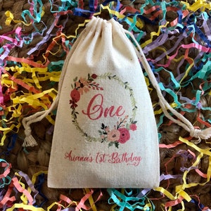 Set of 10 Floral Wreath Boho First Birthday Favor Bags (Item 2005A)