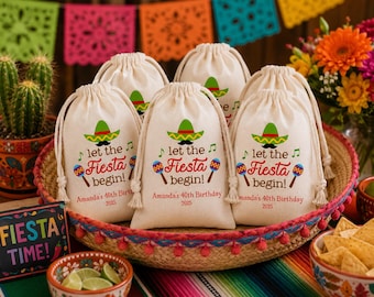 Mexican Fiesta Party Favor Bags: Cinco de Mayo Cotton Goody Bag