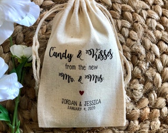 Set of 10 Candy & Kisses from the new Mr. and Mrs. Personalized Wedding Favor Bags (Item 2025A)