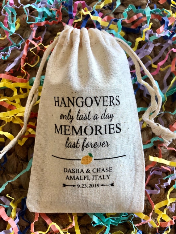 Memories Last Forever Lemon Set of 10 Destination Wedding Survival Kit Bags Hangovers Only Last a Day Item 2028A