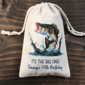 Set of 10 Personalized Bass Fishing Theme Party Favor Treat Bags "It's the Big One"  (Item 2593A)