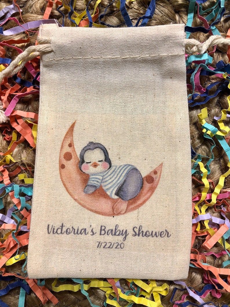 Set of 10 Assorted Sleepy Penguins with Moon and Stars Baby Shower or Birthday Party Favor Bags Item 2113A