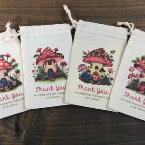 Set of 10 Personalized Mushroom Fairy House Birthday Party Favor Treat Bags (Item 2586A)