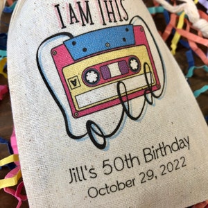 Set of 10 Personalized 80s Theme Party Favor Bags I Am This Old Cassette Tape Favors Item 2479A image 5