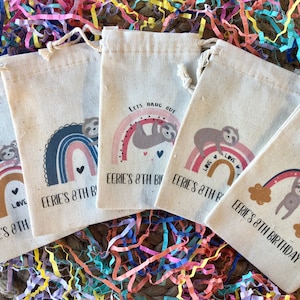 Set of 10 Personalized Sloth Rainbow Assortment Shower or Birthday Party Favor Bags Item 2112A image 1
