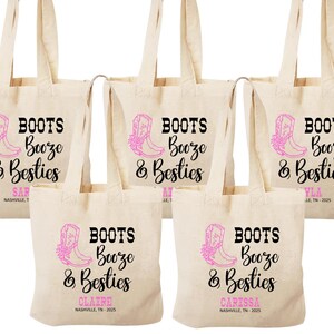 Boots Booze Besties Tote Bag: Nashville Bachelorette Party Favor pack of 5 mini totes