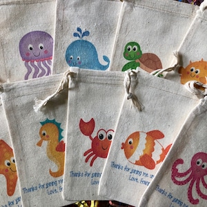 Set of 10 Under the Sea Party Favor Bags / Birthday or Baby Shower Favors  (Item 1725A)