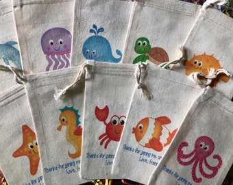 Set of 10 Under the Sea Party Favor Bags / Birthday or Baby Shower Favors  (Item 1725A)