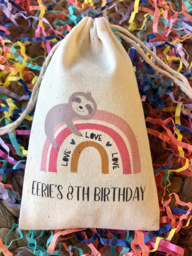 Set of 10 Personalized Sloth Rainbow Assortment Shower or Birthday Party Favor Bags Item 2112A image 4