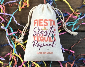 Set of 10 Fiesta Siesta Tequila Repeat Mexican Theme Party Favor Bags - Fiesta Bachelorette / Birthday Party / Mexico Trip (Item 2633A)