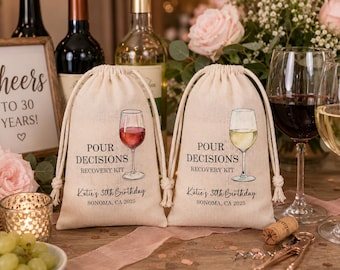 Wine Hangover Recovery Kit Bags: Bachelorette Party Favor, Pour Decisions