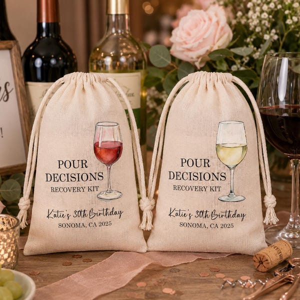 Wine Hangover Recovery Kit Bags: Bachelorette Party Favor, Pour Decisions