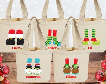 Set of 5 Personalized Christmas Treat Tote Bags (Item 1754E)