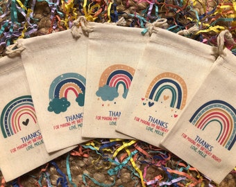 Set of 10 Personalized Rainbow Assortment Shower or Birthday Party Favor Bags (Item 2103A)