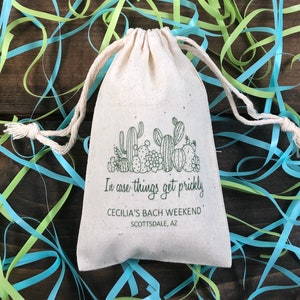 Set of 10 "In Case Things Get Prickly" Personalized Cactus Party Favor Bags / Hangover Kit / Survival Kit / Arizona Trip (Item 2642A)