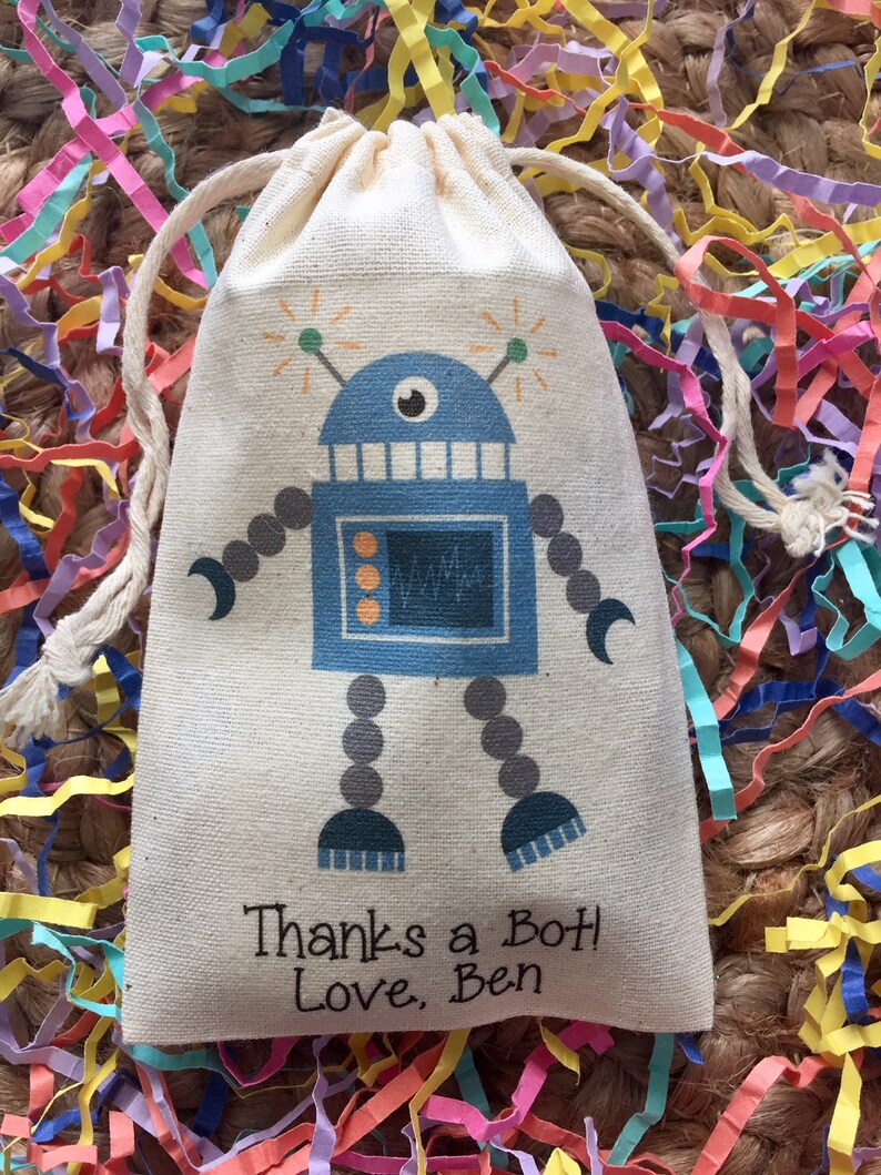 Set of 10 Robot Party Favors Custom Muslin Cotton Bags item Etsy