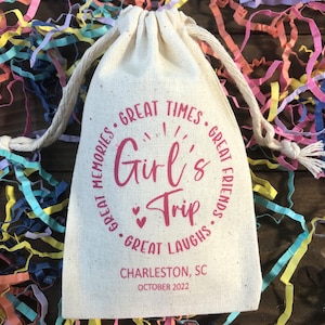 Set of 10 Girls Trip Survival Kit Hangover Custom Cotton Muslin Bags (Item 2462A)