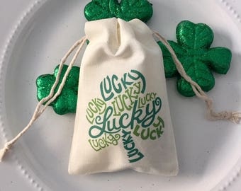 Set of 10 St. Patrick's Day Party Favor Bags "Lucky" Shamrock (Item 1173A)