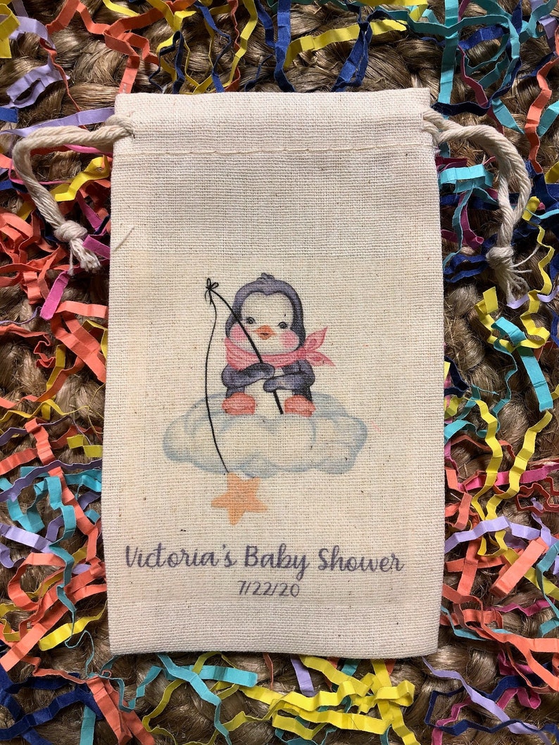Set of 10 Assorted Sleepy Penguins with Moon and Stars Baby Shower or Birthday Party Favor Bags Item 2113A