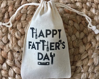 Set of 10 Happy Father's Day Favors / Custom Muslin Cotton Bags (Item 1546A)